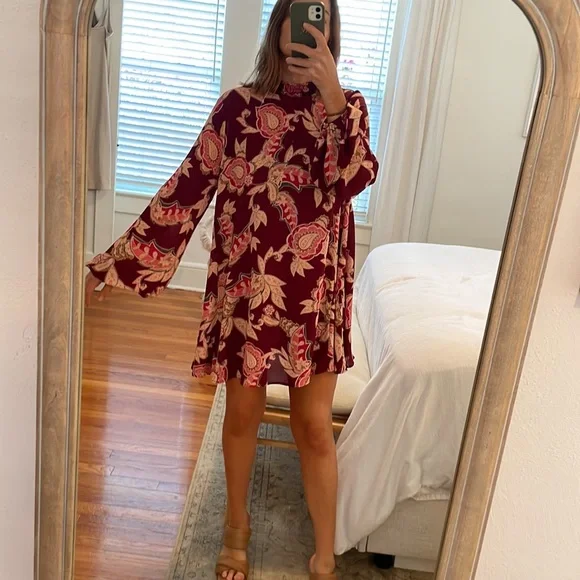 knee length dresses for ladies Brown Ruffle Mock Neck Long Sleeve Maternity Midi Dress